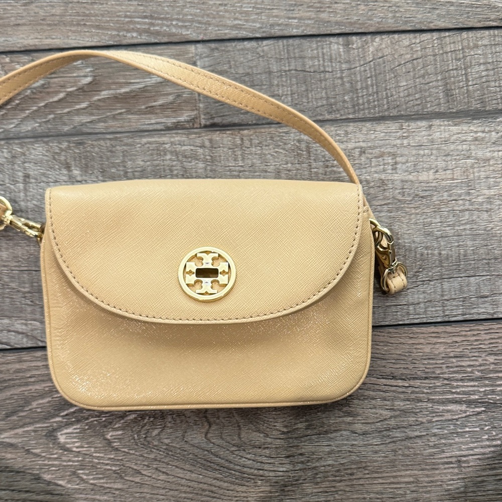 Tory Burch Beige Mini Bag with Gold Accents